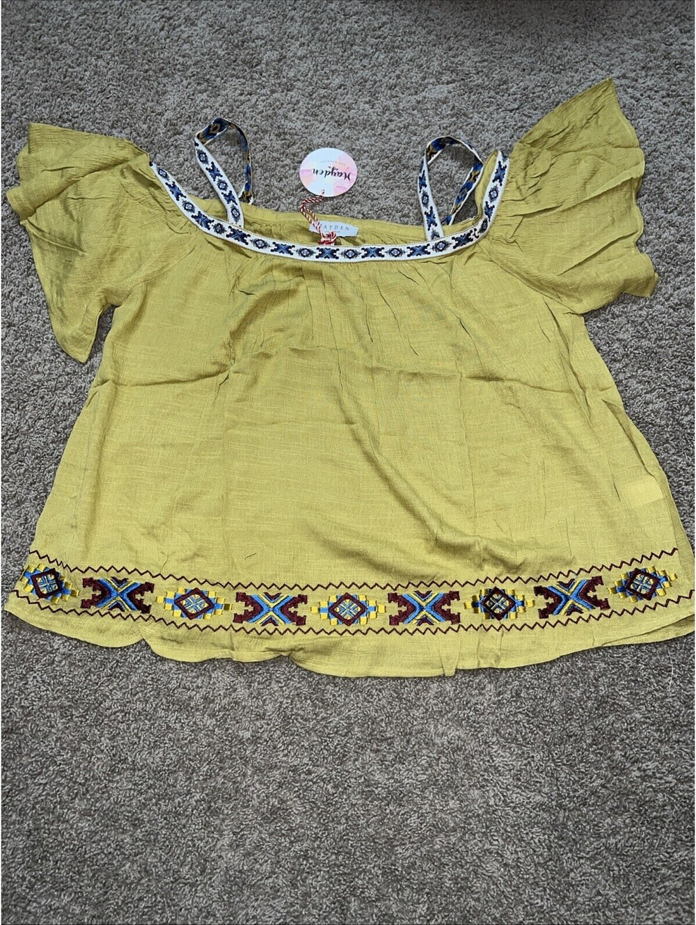 NWT Hayden Brand ladies top, Size Large Mustard Color, Bell Sleeves, CUTE